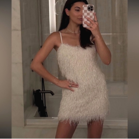 Zara Fringe Mini Dress White Size M - Picture 6 of 16